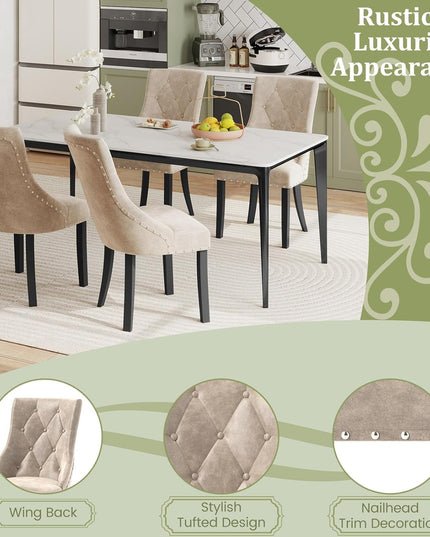 Giantex Upholstered Dining Chairs Set of 2/4, Tufted Wingback Kitchen Chairs w/Solid Wood Legs, Padded Seat