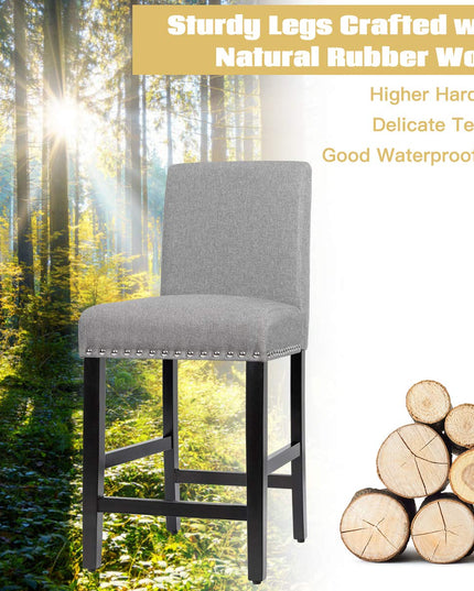 Giantex Upholstered Counter Height Bar Stools w/ Rubber Wood Legs, Breathable Linen Fabric