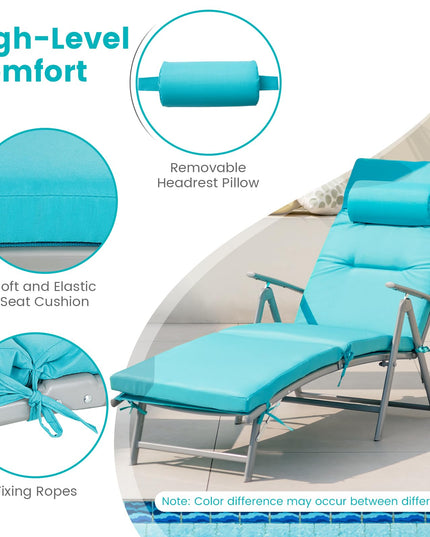 Giantex Folding Chaise Lounge Chair - Outdoor Reclining Chair with Removable Seat Cushion, Headrest Pillow