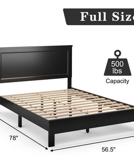 Platform Bed w/ Rubber Wood Legs & Integrated Headboard | Wooden Bed Frame