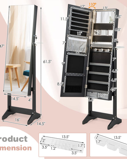 CHARMAID Jewelry Cabinet with 3-Color LED Light Strip