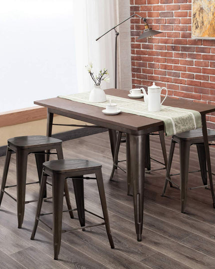 Giantex Tolix Style Dining Stools with Wood Seat and Backrest, Industrial Metal Counter Height Stool