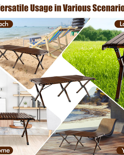 Giantex Folding Picnic Table, Wooden Roll-up Bamboo Tabletop, Portable Camping Table