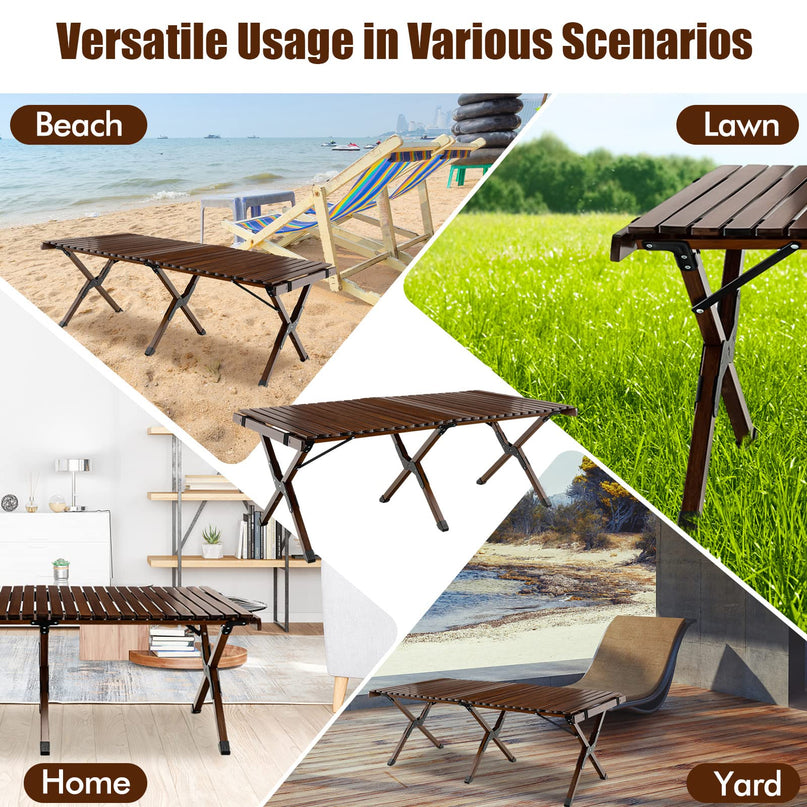 Giantex Folding Picnic Table, Wooden Roll-up Bamboo Tabletop, Portable Camping Table
