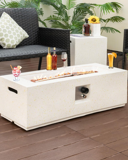 Giantex 42" Propane Fire Pit Set - 2-Piece Outdoor Gas Fire Pit Table w/Hideaway Tank Cover, 50,000 BTU Terrazzo Fire Table for Outside