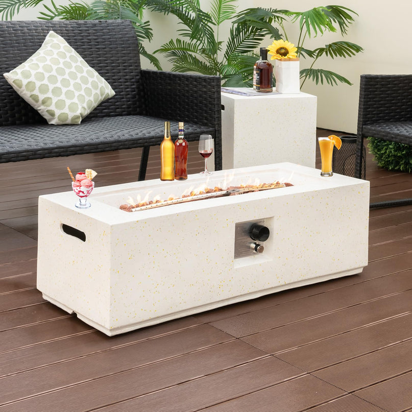 Giantex 42" Propane Fire Pit Set - 2-Piece Outdoor Gas Fire Pit Table w/Hideaway Tank Cover, 50,000 BTU Terrazzo Fire Table for Outside