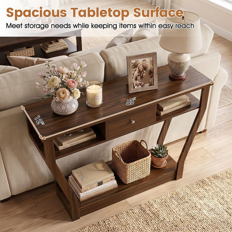 GIANTEX 43" Modern Console Table with Drawer & Storage Shelf
