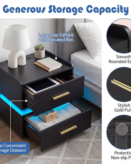 Giantex Semi-Floating LED Night Stand with Charging Station & 2 Storage Drawers (1/2)