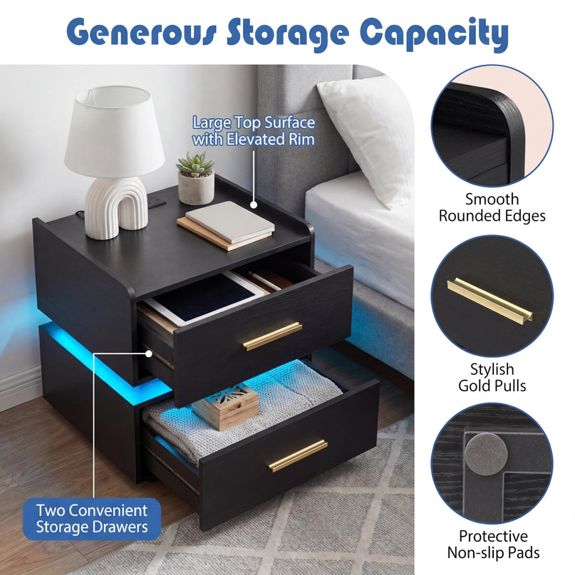 Giantex Semi-Floating LED Night Stand with Charging Station & 2 Storage Drawers (1/2)