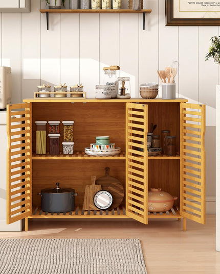 Giantex Bamboo Bathroom Storage Cabinet for Living Room Entryway Kitchen Dining Room