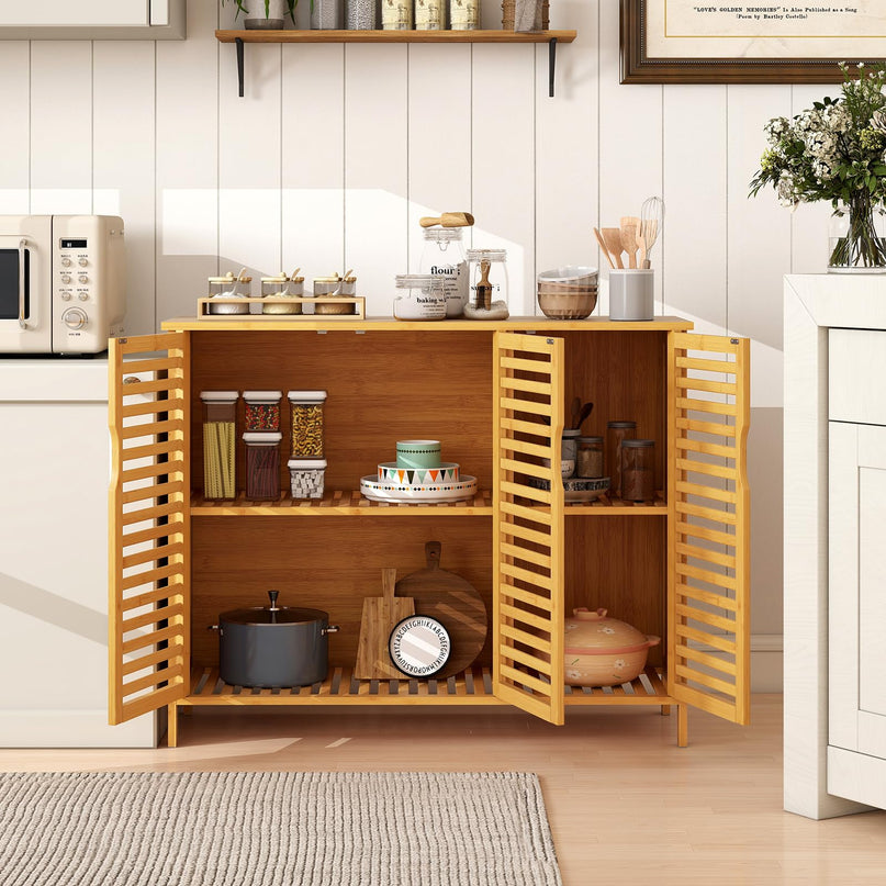Giantex Bamboo Bathroom Storage Cabinet for Living Room Entryway Kitchen Dining Room