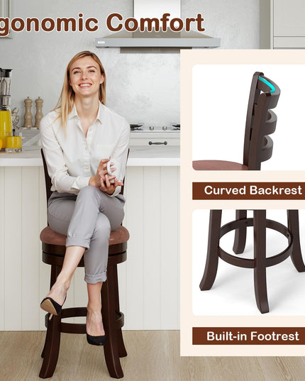 Giantex Swivel Bar Stools Set of 2/4 26" Upholstered Counter Height Bar Chairs