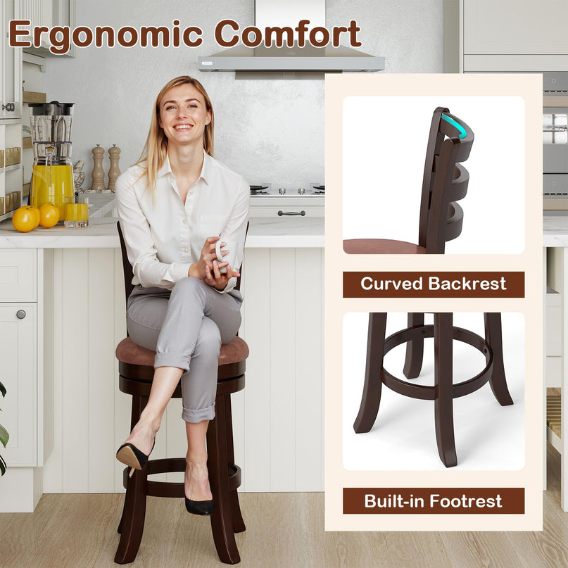 Giantex Swivel Bar Stools Set of 2/4 26" Upholstered Counter Height Bar Chairs