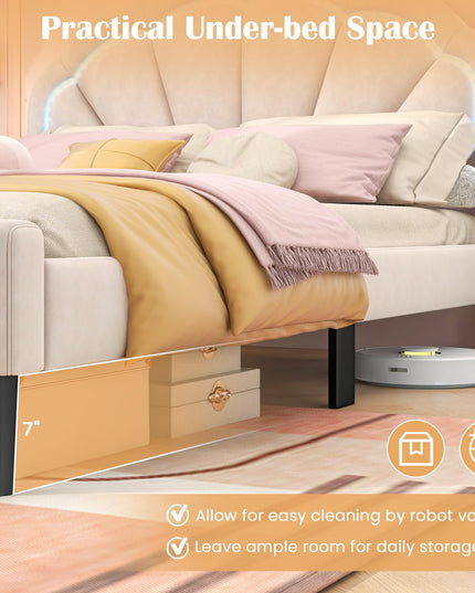 Giantex Full Size LED Bed Frame, Velvet Upholstered Full Platform Bed with Adjustable Cloud Headboard