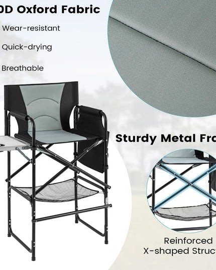 Chaise de réalisateur Giantex de 46 pouces de haut, chaise de camping pliante avec hauteur d'assise de 31 pouces, table latérale, porte-gobelet