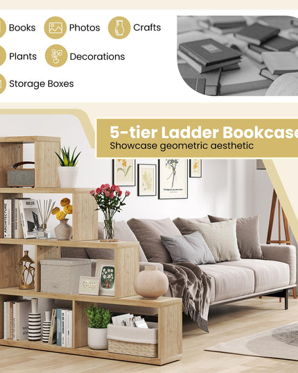Giantex 6 Cube Geometric Bookshelf, 4-Tier L-Shaped Bookcase with Cubes