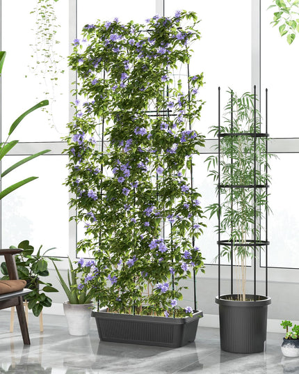 Giantex Set of 2 Raised Garden Bed w/Trellis & Plant Cage, Planter Box w/ 71” Cucumber Trellis
