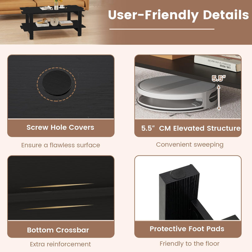 Giantex Modern Coffee Table with Slatted Design for Small Spaces