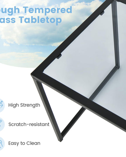 Giantex Outdoor 17” Square Table - Patio Tempered Glass End Table Side Table with Metal Frame