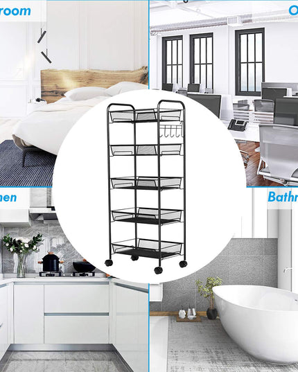 Giantex 5-Tier Storage Cart Rolling Trolley Organizer Utility Cart with Lockable Wheels