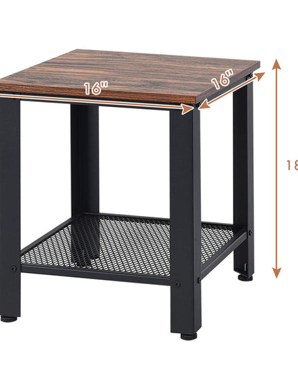 Giantex Nightstand Side Table 2-Tier W/Adjustable Feet, Storage Shelf and Metal Frame