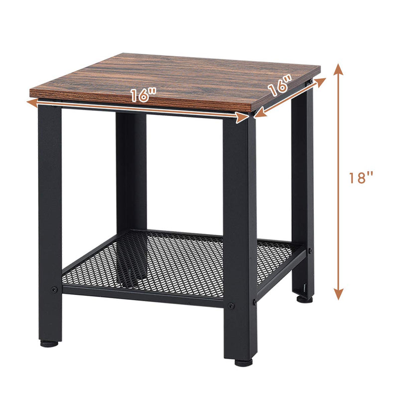 Giantex Nightstand Side Table 2-Tier W/Adjustable Feet, Storage Shelf and Metal Frame