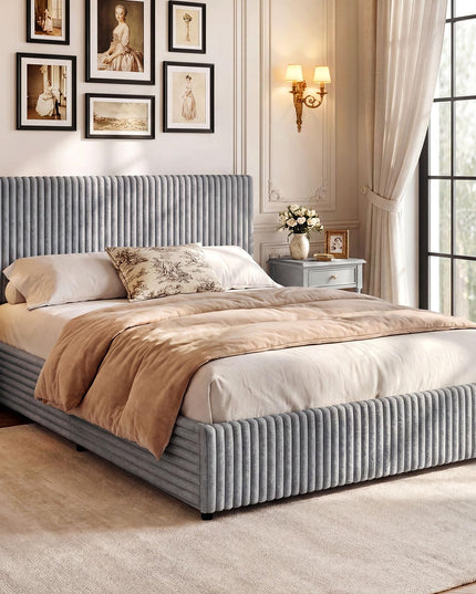 Lit de rangement relevable Giantex Queen Size avec tête de lit capitonnée à chevrons et oreilles.