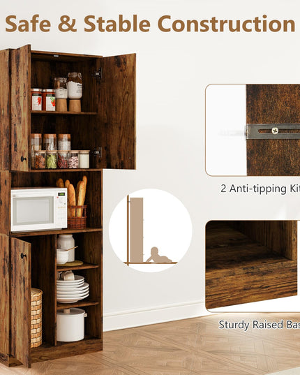 Giantex Pantry Organizers and Storage, 65.5" Tall Pantry Cabinet with Buffet Hutch, Microwave Countertop