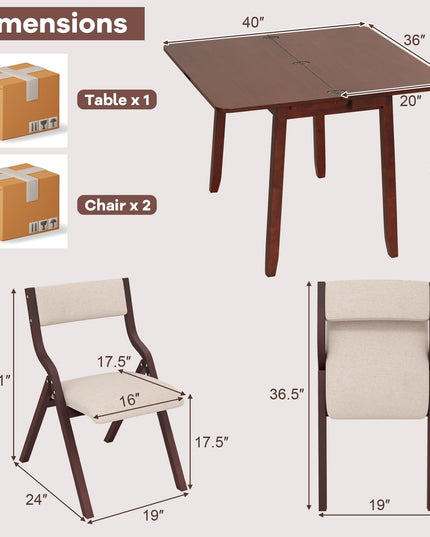 Giantex Dining Table Set for 2 OR 4, Kitchen Table Chairs Set, Expandable Dining Table with Upholstered Folding Dining Chairs