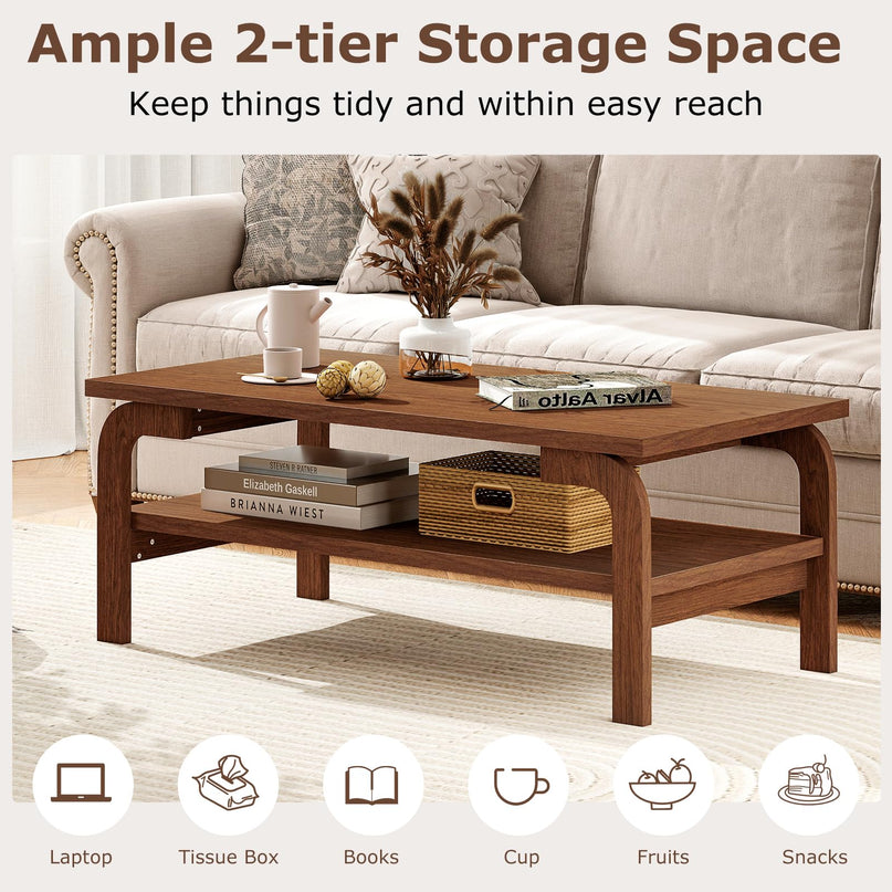 Table basse moderne du milieu du siècle Giantex de 119 cm à 2 niveaux rectangulaire avec étagère de rangement