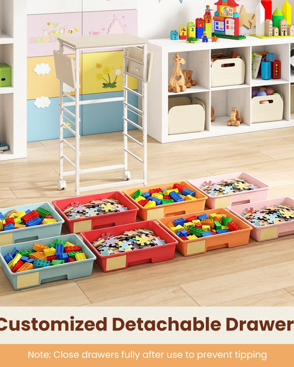 Giantex 8 Drawers Rolling Cart with Wheels Folding Wood Top