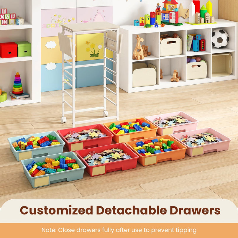 Giantex 8 Drawers Rolling Cart with Wheels Folding Wood Top