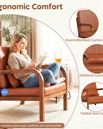Giantex Mid-Century Modern Accent Chairs Linen Fabric Upholstered Armchair