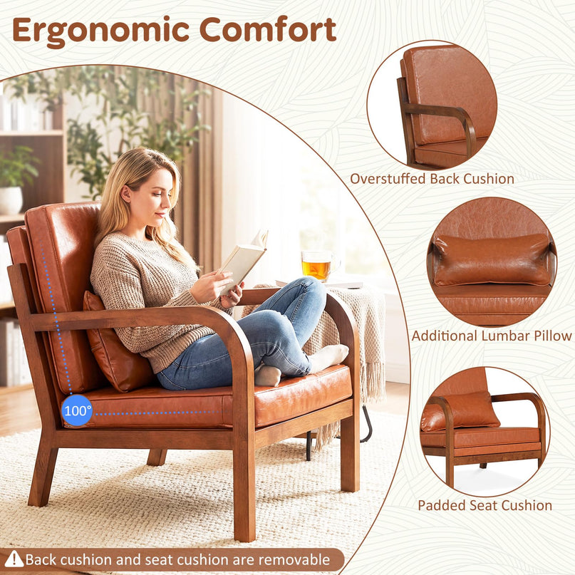 Giantex Mid-Century Modern Accent Chairs Linen Fabric Upholstered Armchair
