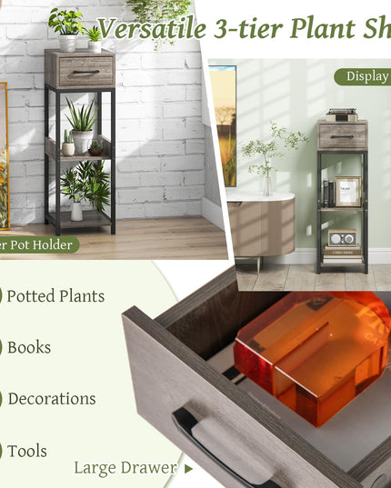Giantex 3 Tier Tall Plant Stand Indoor, 36 Inch Corner Plant Holder with Drawer & Metal Frame