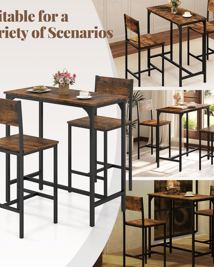 Giantex Bar Table and Chair Set with 2 Counter Height Bar Stools