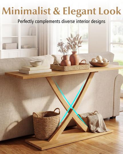 Console en bois massif Giantex 57" avec cadre en bois de teck et design géométrique