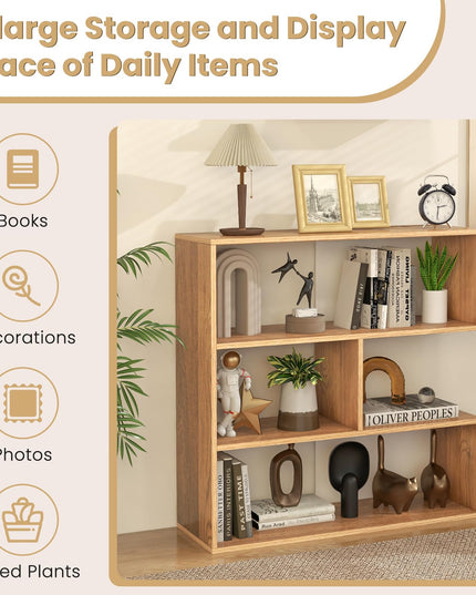 Giantex 3-Tier Bookshelf, Wooden Concave Bookcase for Small Space, Modern Freestanding Display Storage Shelves