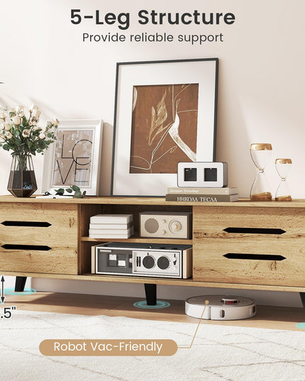 Meuble TV moderne Mid-Century Giantex pour téléviseur de 55 à 65 pouces | Table console média en bois