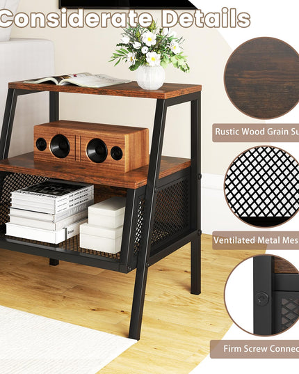 Giantex Industrial Nightstand w/Sturdy Trapezoidal Metal Frame