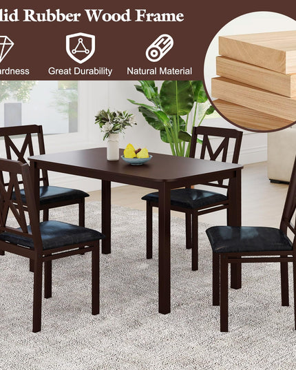 Giantex 5 Piece Dining Table Set for 4 with Rubber Wood Legs