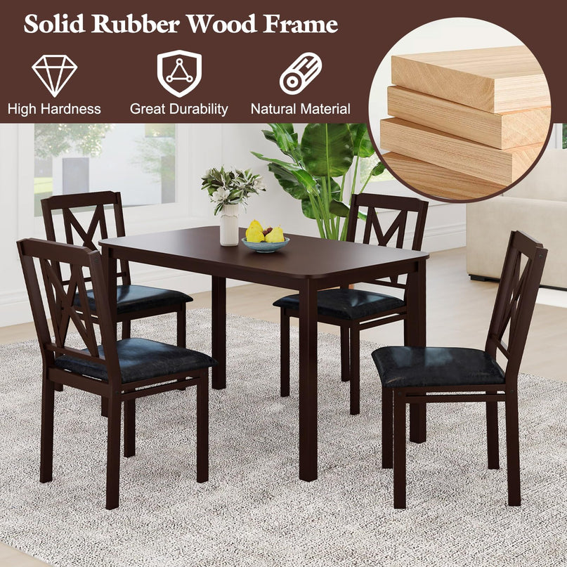 Giantex 5 Piece Dining Table Set for 4 with Rubber Wood Legs