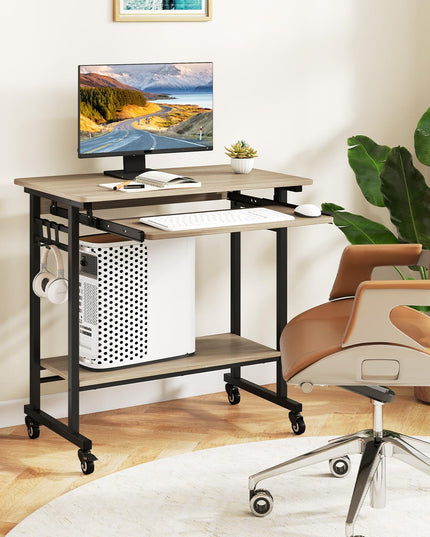 Giantex Rolling Computer Desk with Keyboard Tray & Wheels