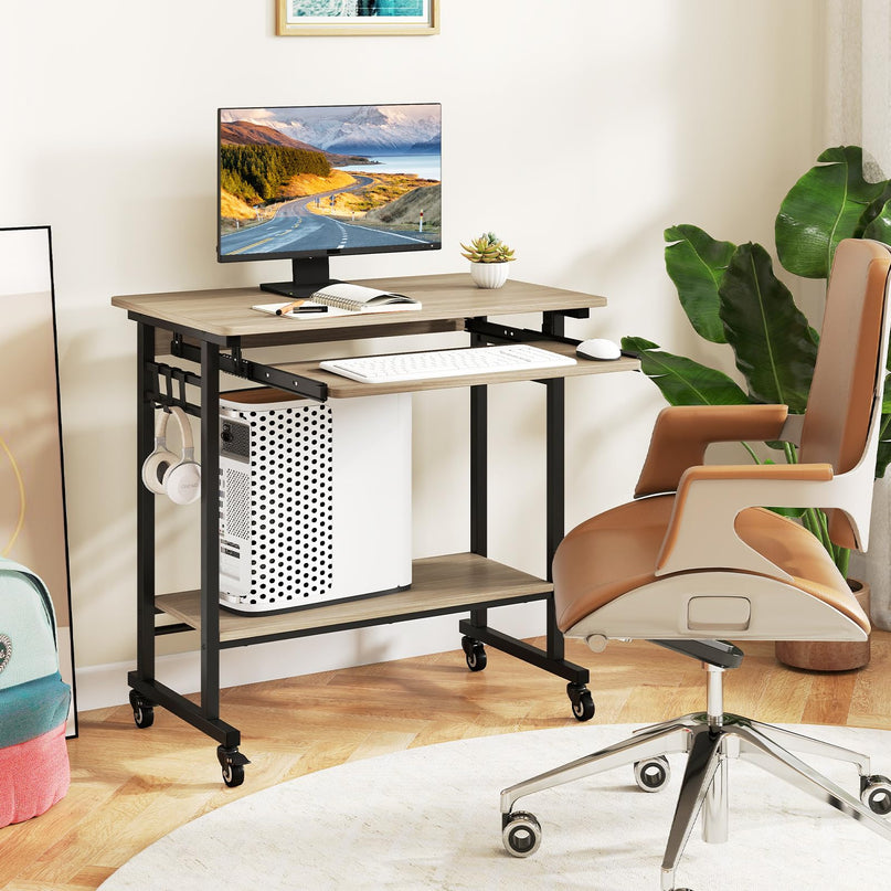 Giantex Rolling Computer Desk with Keyboard Tray & Wheels