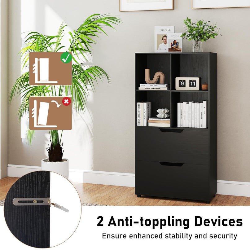 Giantex Bookshelf with 4 Cubes & 2 Drawers 51” Tall Floor Bookcase