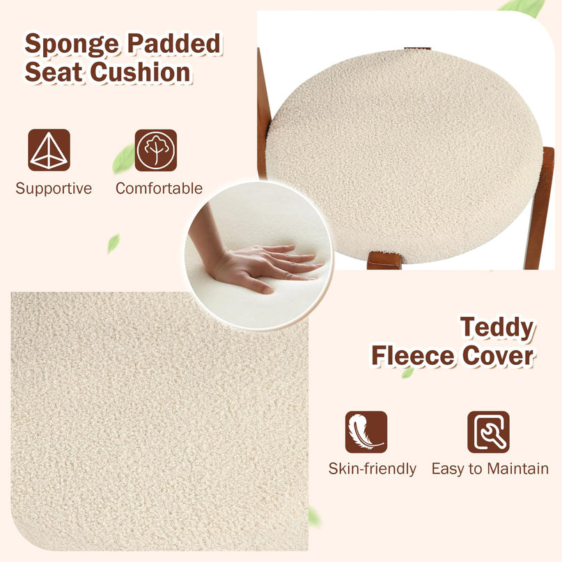 Giantex Wooden Dining Chairs Set of 2/4 Teddy Fleece Upholstered Boucle Kitchen Chair