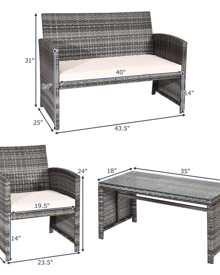 Giantex 4 Pc Rattan Patio Furniture Set