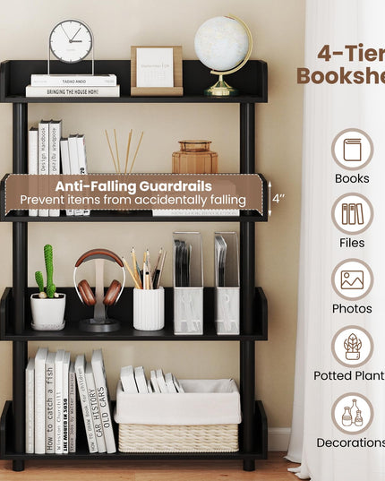 Bibliothèque autonome Giantex avec kit anti-basculement | Bibliothèque noire à 4 étagères pour salon