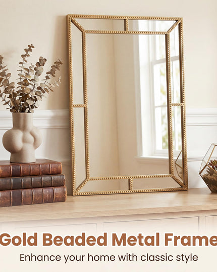 CHARMAID Gold Beaded Wall Mirror | Decorative Vanity Mirrors for Bathroom