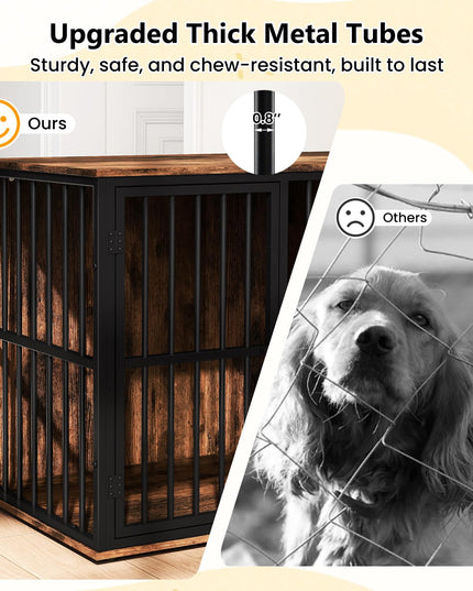 Meuble cage pour chien Giantex 47,5" avec tiroir d'alimentation dissimulé et meuble de rangement latéral